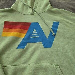 Aviator Nation Sage Green Oversized Unisex Hoodie with Rainbow Logo. NWOT